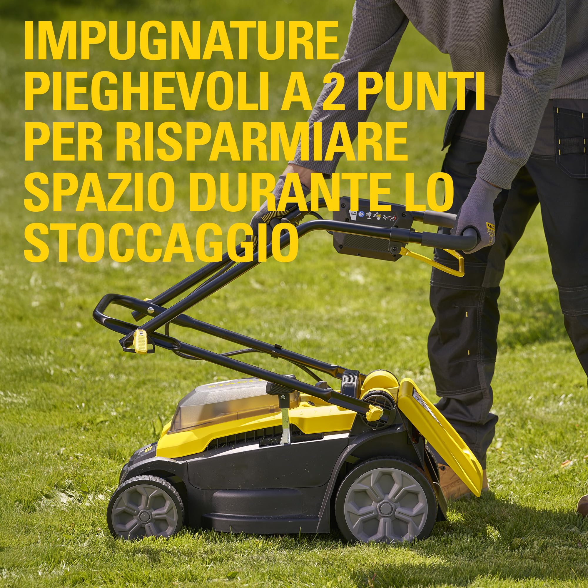 STANLEY V20 Cordless Brushless 34cm Walk-Behind Mower, include batteria Li-Ion 4Ah e caricatore 2A, 18V, SCMWP3401M1-QW
