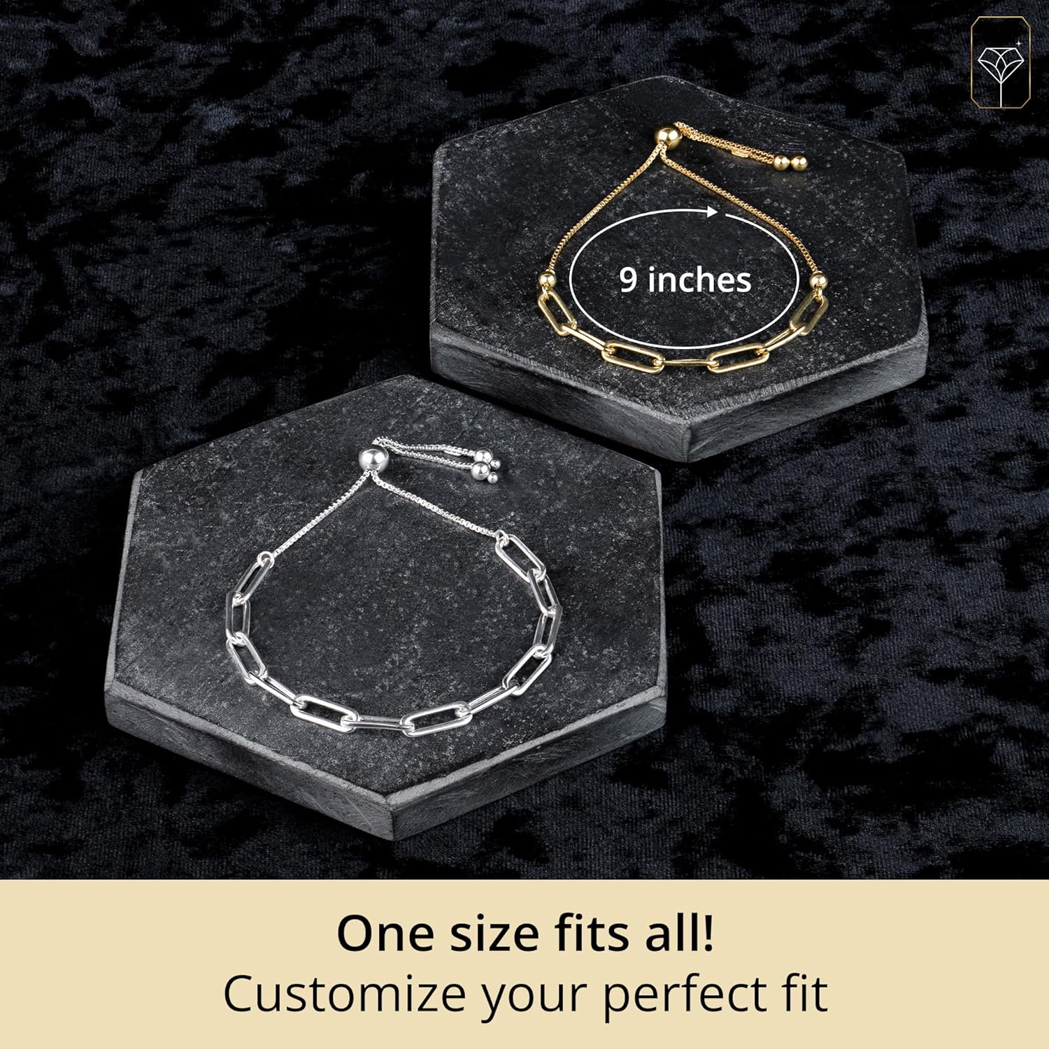 MAX + STONE 925 Sterling Silver Paperclip Bracelet for Women with Bolo Clasp | Silver or Gold Plated Hypoallergenic Silver Chain Bracelet with 7.5-9.5 inch Adjustable Chain - Image 3