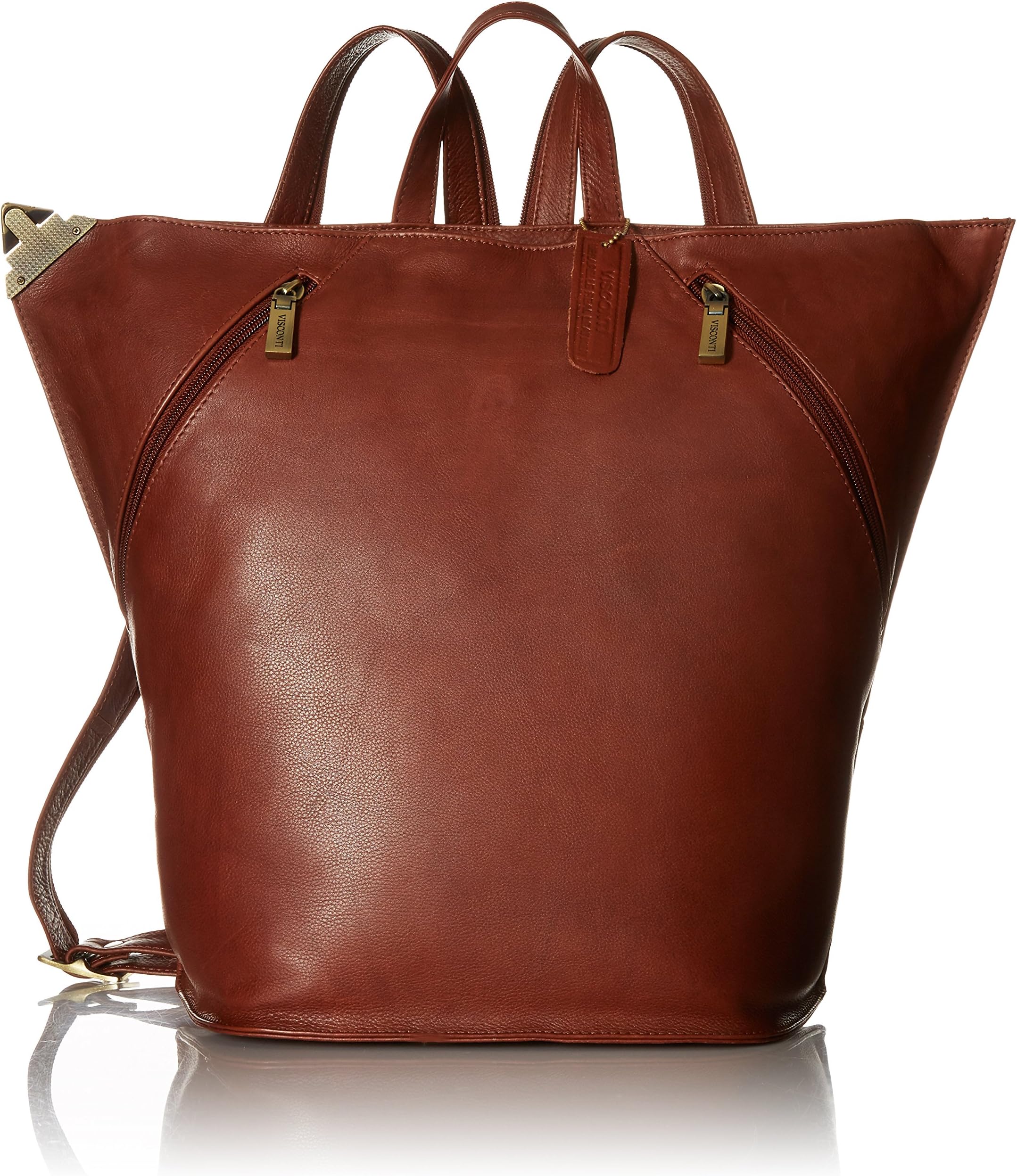 Visconti Ladies Triangular Leather Backpack Rucksack Large, Brown, One Size
