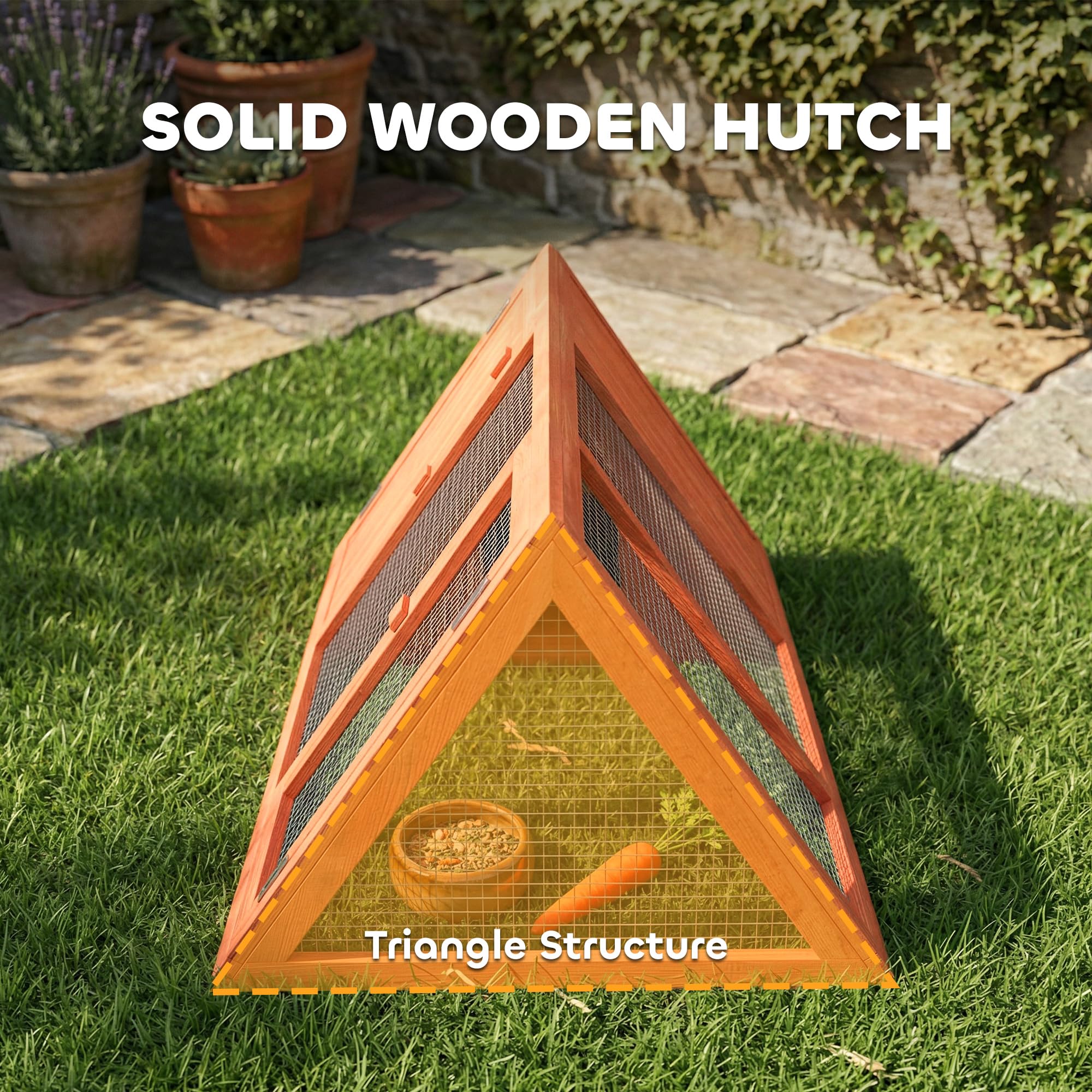 Jaula para conejos PawHut, jaula de madera para cobayas con recinto exterior y puertas, caseta triangular para conejos, patos pequeños y gallinas, para uso en interiores y exteriores, color naranja