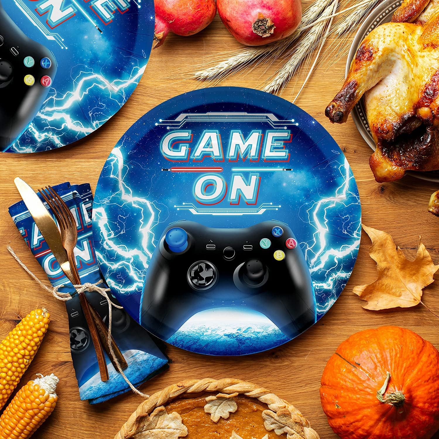 Gatherfun Video Game Party Supplies Disposable Paper Plates and Paper Napkins for Gamer Birthday Party Decorations for Boys Adults, Serve 25, Blue : Toys & Games