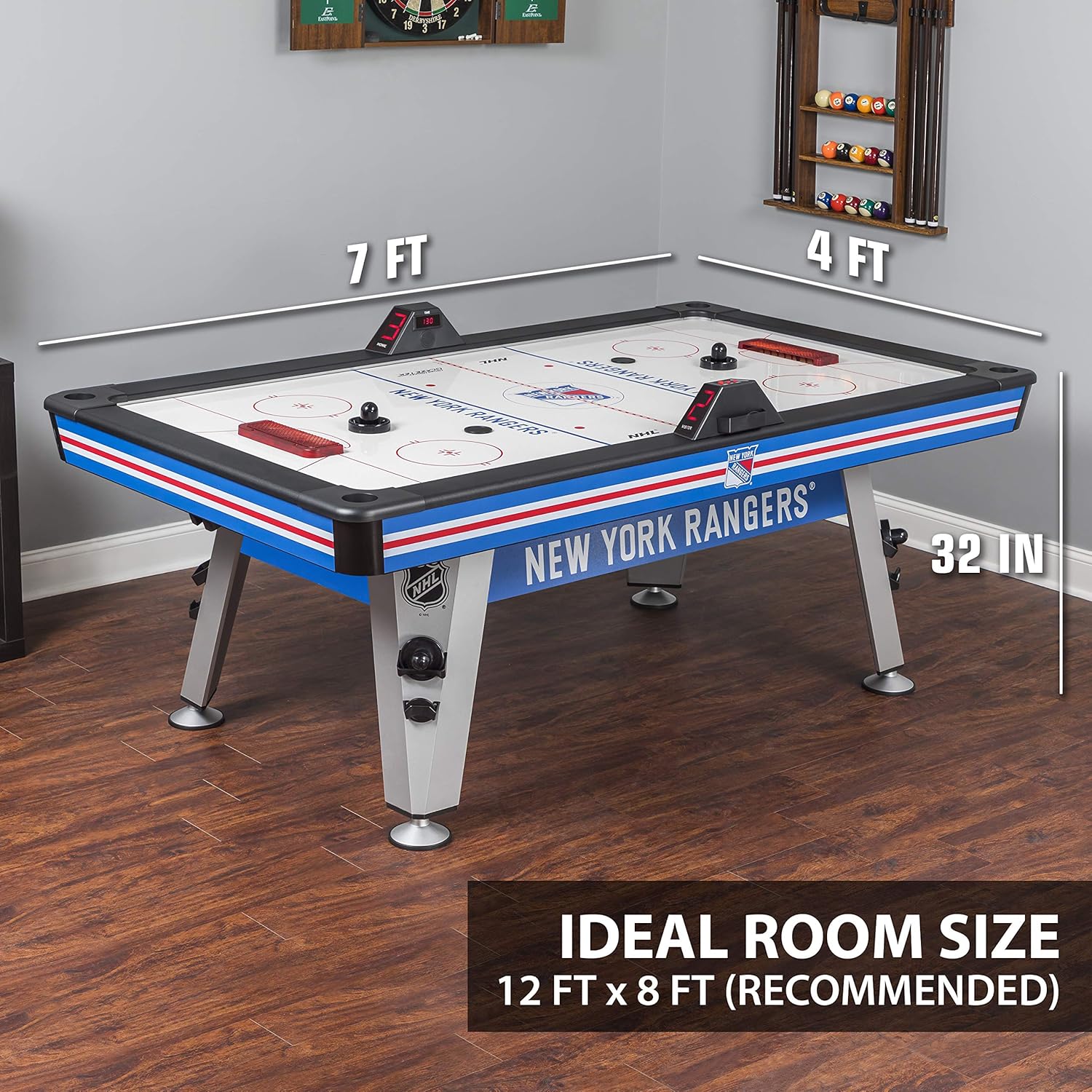 NHL 84" Air Hockey Tables - New York Rangers, Boston Bruins, Detroit Red Wings - Wrap-Around Goal; LED Scoring; 4 Pucks & Pushers | Wrap-Around Goal, LED Scoring, 4 Pucks, 4 Pushers