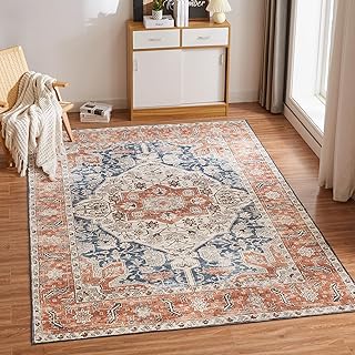 CHOSHOME Waschbarer Teppich Wohnzimmer Vintage Kurzflor Teppich Groß Orientalischer Carpet für Esszimmer Schlafzimmer rutschfest Teppiche Kunstwolle Boho Teppich Läufer 300X400CM Orange