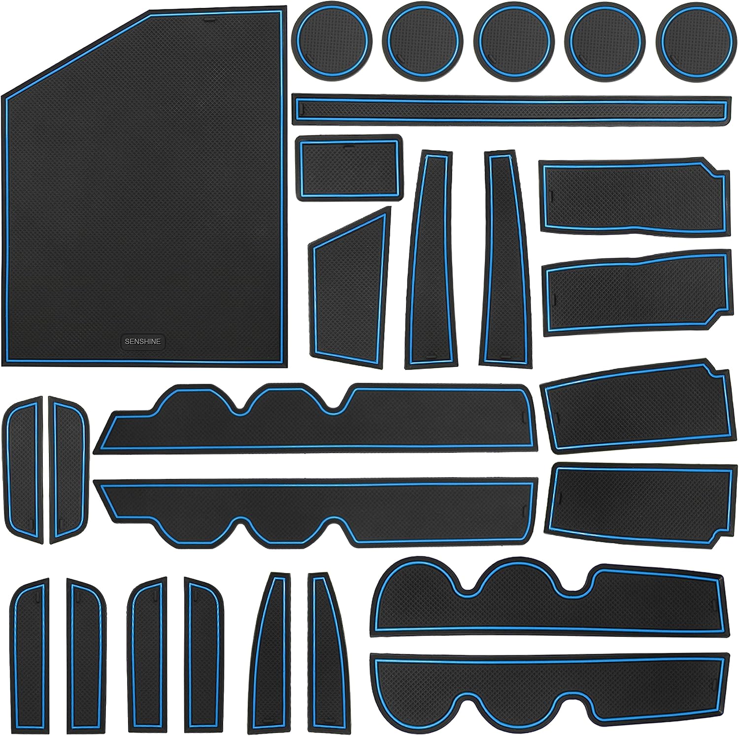 Custom Liners for Toyota Tundra Accessories 2014-2020 2021 Cup Holder Inserts, Center Console Liner Mats, Door Pocket Liners 27Pcs (Bucket Seat, Blue Trim)