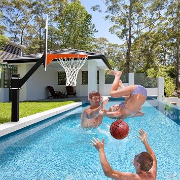 Aluminum Shot and Dunk Poolside Basketball Hoop - In Ground Removable Rust-Resistant Adjustable Height Pool Basketball Game System with Clear Backboard 1/2 Springs Rim and Three Balls