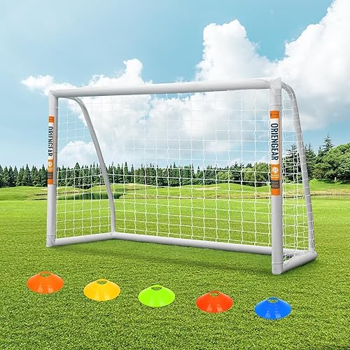 ORIENGEAR Soccer Goal, 12x610x6.58x66x4 Full Size Soccer Goals for Backyard, Soccer Net with Training Discs, Portable Soccer Goal for Kids and