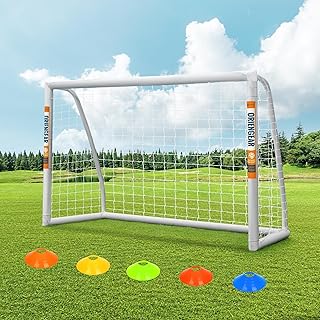 ORIENGEAR Soccer Goal, 12x6/10x6.5/8x6/6x4 Full Size Soccer Goals for Backyard, Soccer Net with Training Discs, Portable Soccer Goal for Kids and Adults with 1 Carry Bag, Porterias De Futbol