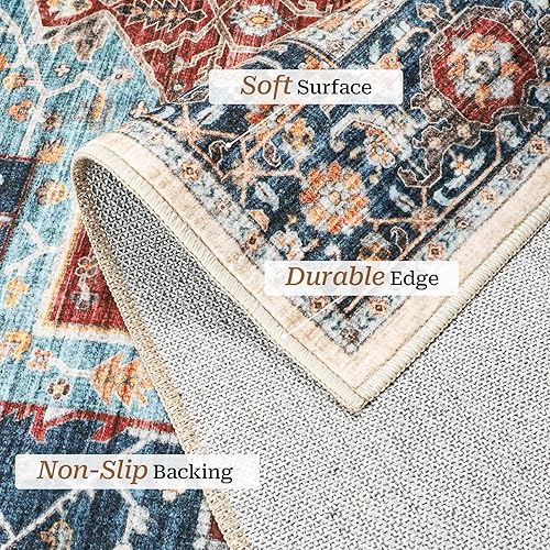 Miniatura 4 de xilixili Alfombra lavable de 8 x 10 pies para sala de estar, resistente a las manchas, con parte trasera antideslizante, ultrafina con medallón