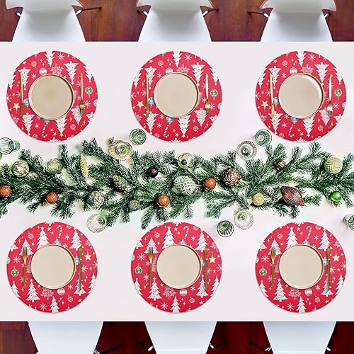 Miniatura 7 de White Christmas Trees Round Placemat, Non Slip Heat Resistant Table Mats for Kitchen one sizex4