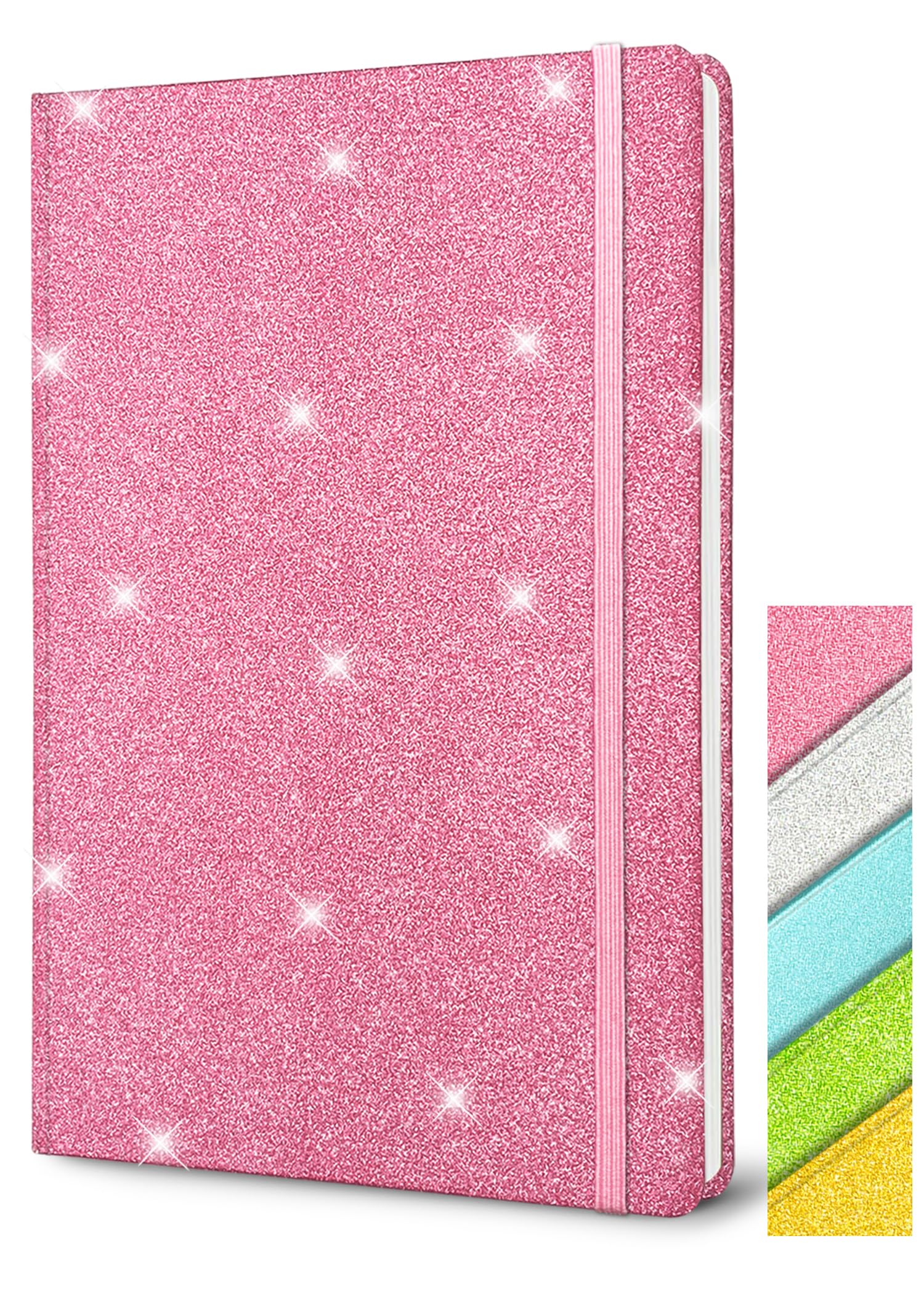 – Pink Glitter Notebook A5 Hardback, 21x14.5cm 160 Pages Never Peel Off Glitter Lined Notebook for Girls Cute Teenager Journal for Women Blank Hardcover Notepads for Work Girls Gift