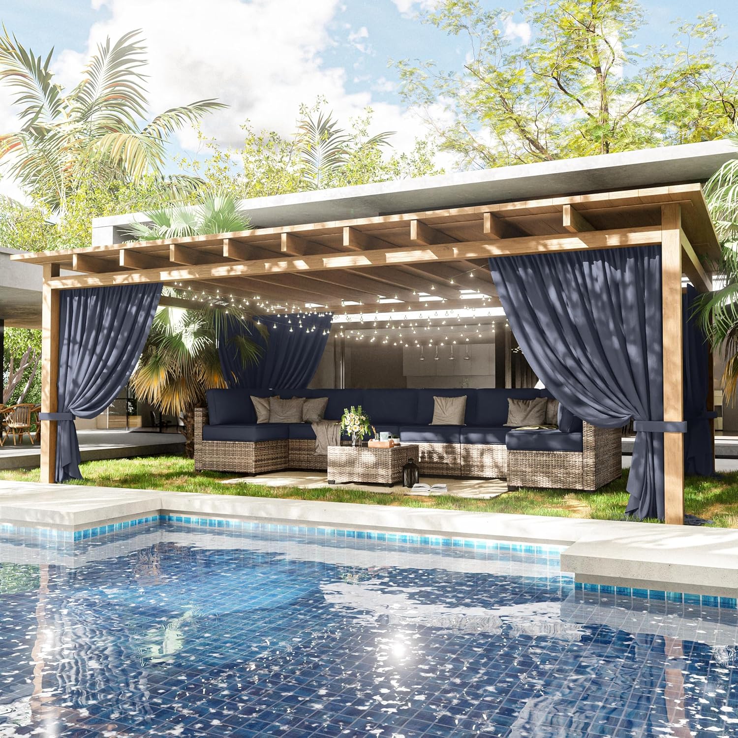 4-Panel Gazebo Curtain, 12×20ft Waterproof Outdoor Privacy Panels with Zipper, Designed for Patio & Backyard Gazebo Tent (Curtain Only)