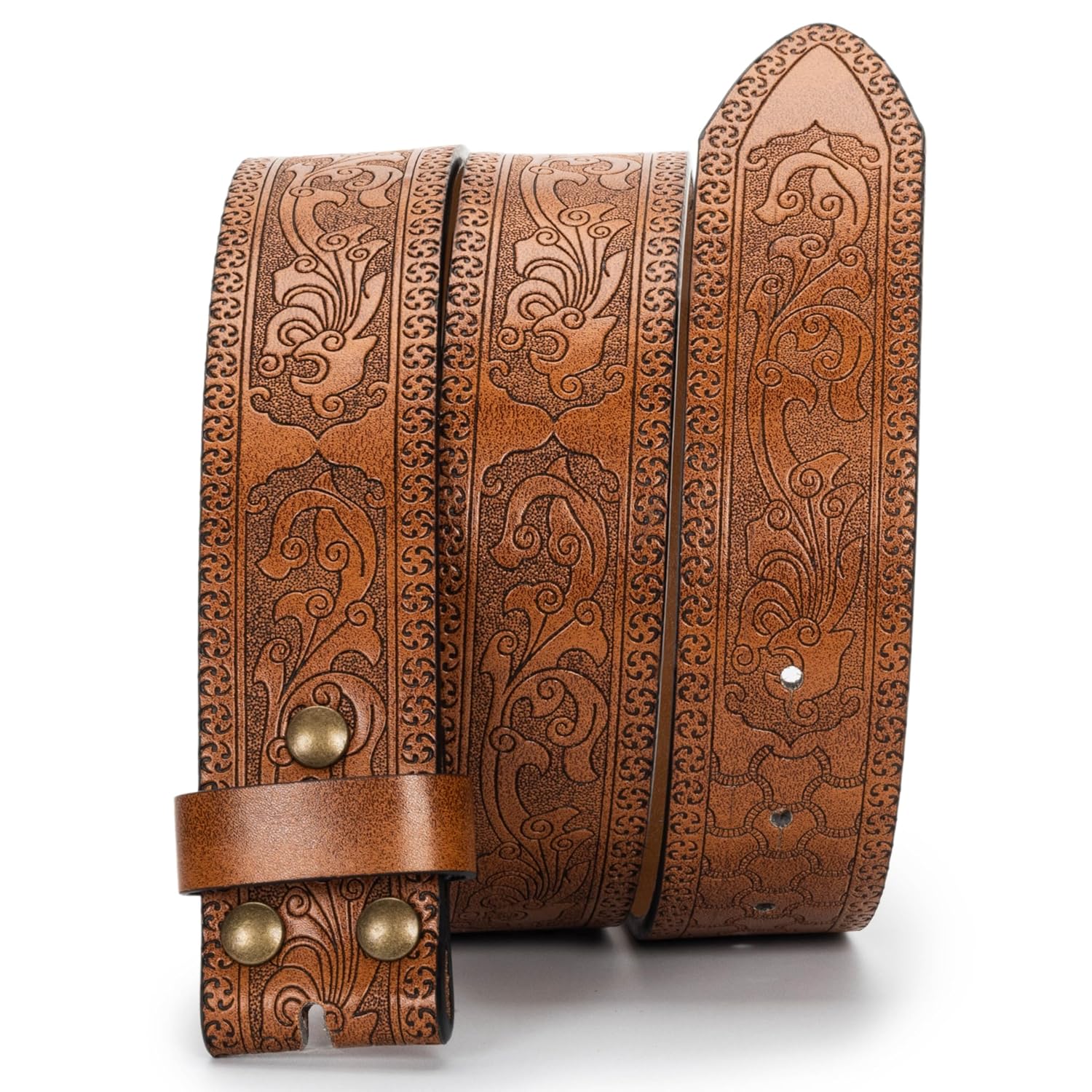 MUGANYI Western Cowboy PU Leather Belt - No Buckle Women Waist Strap Bull Decoration Floral Engraved 27 to