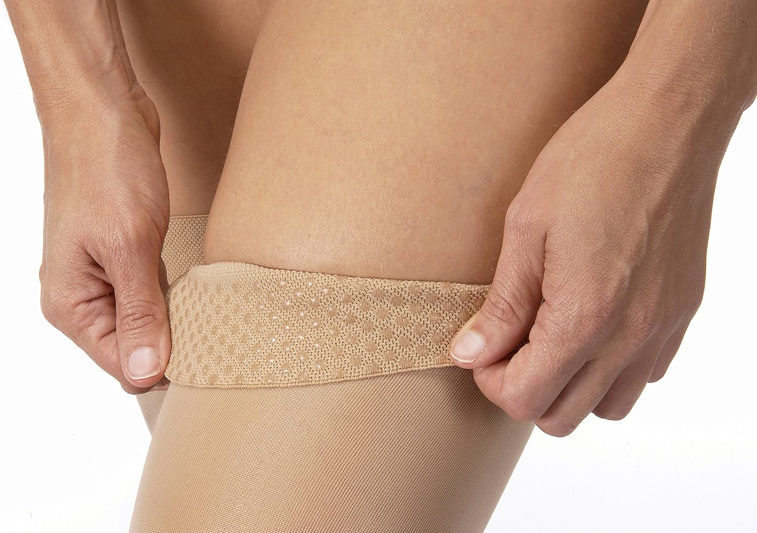 20-30 Thigh High Open Toe Compression Stockings w/ Dot Silicone Band Natural X-Large