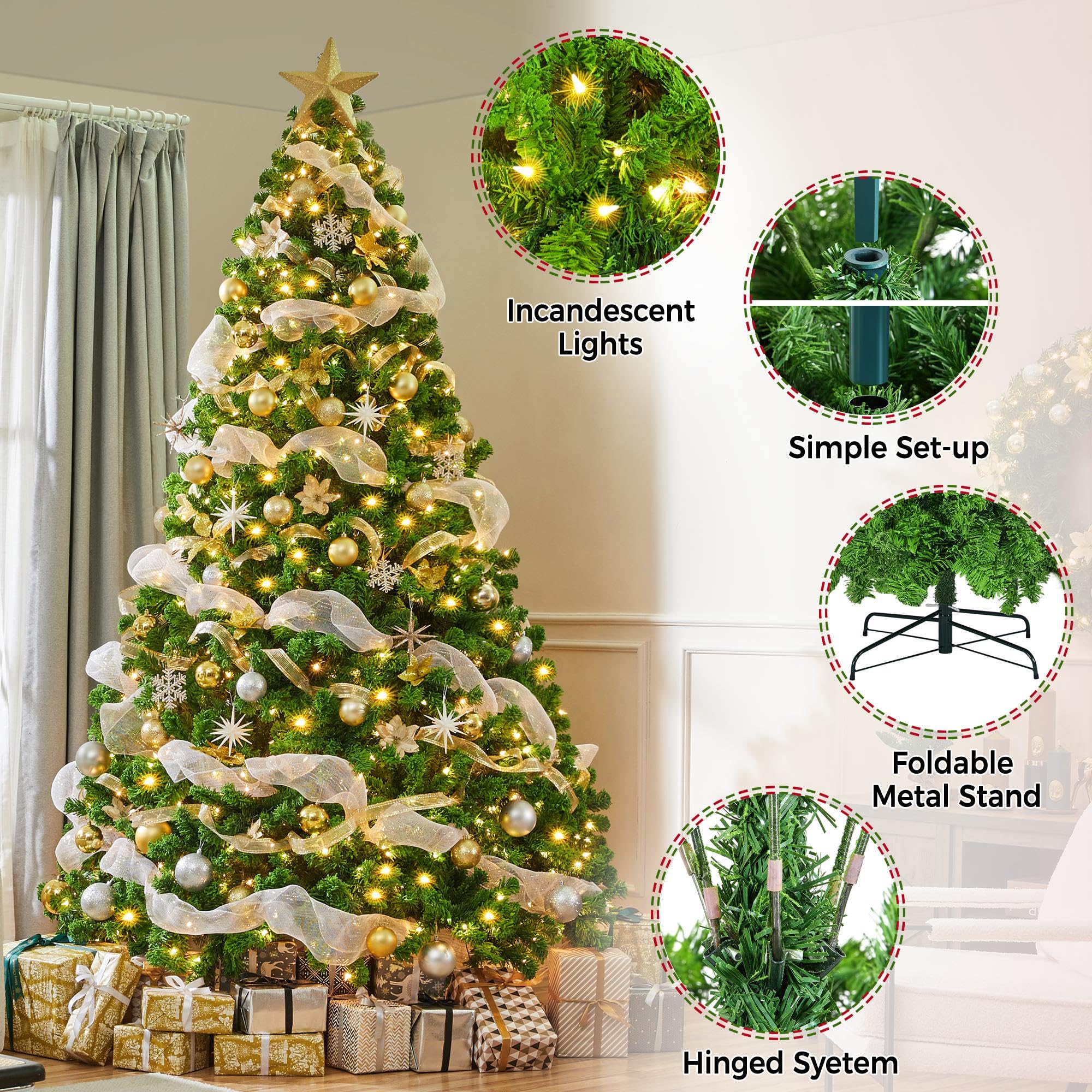 Amazon.com: Yaheetech 9ft Pre-lit Artificial Christmas Tree with
