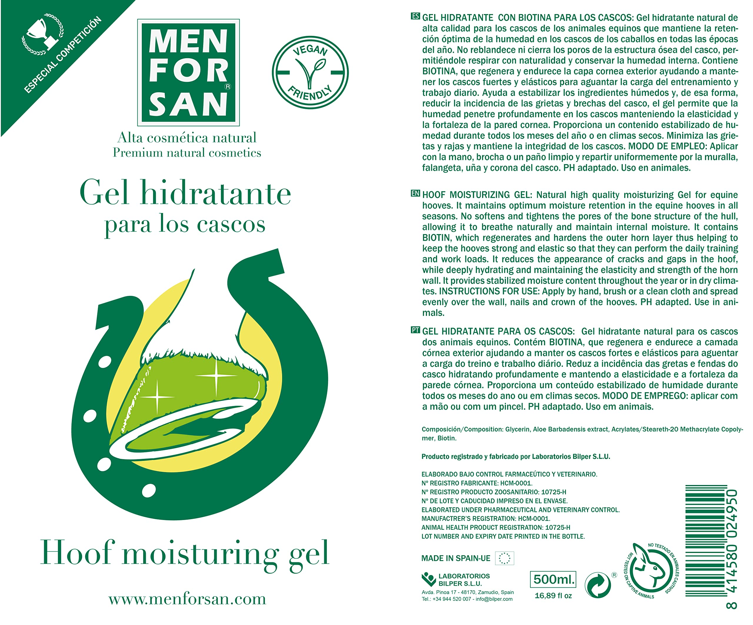 MENFORSAN Gel Hidratante para los Cascos de Caballos - 500ml