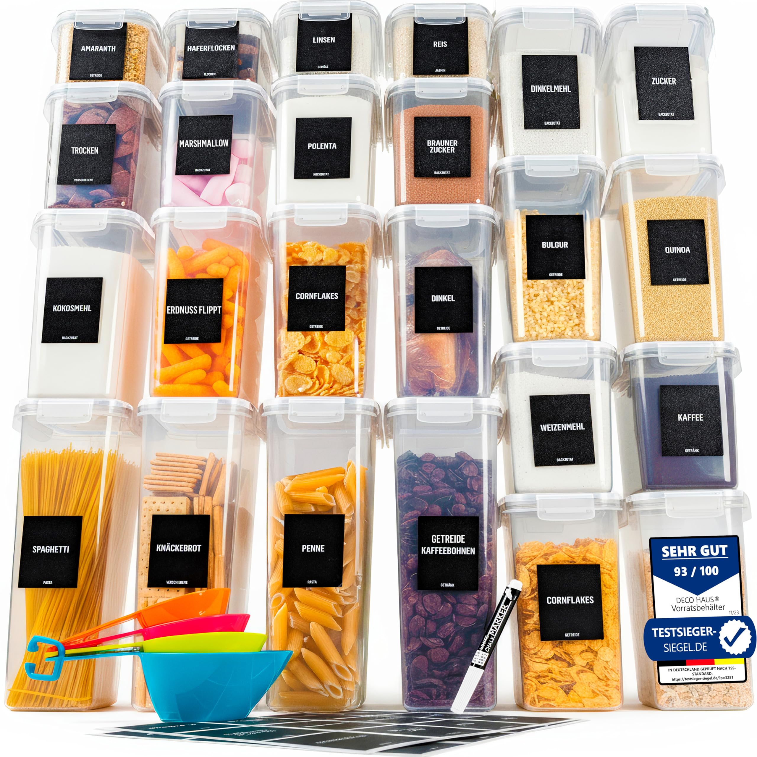 Deco haus Contenitori Ermetici per Alimenti - Contenitori Ermetici Alimentari Plastica con Coperchio per Alimenti Set - Barattoli di Plastica Non BPA - Usi in Cucina - Set di 24