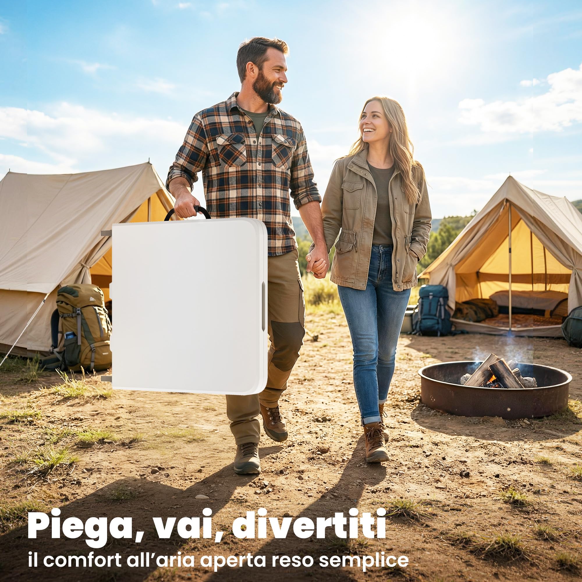 Outsunny Tavolo da Campeggio Pieghevole in HDPE, Tavolo da Picnic con 2 Altezze Regolabili e Maniglia per il Trasporto, 120 x 60 cm, Uso Interno ed Esterno per Patio, Spiaggia, BBQ, Bianco