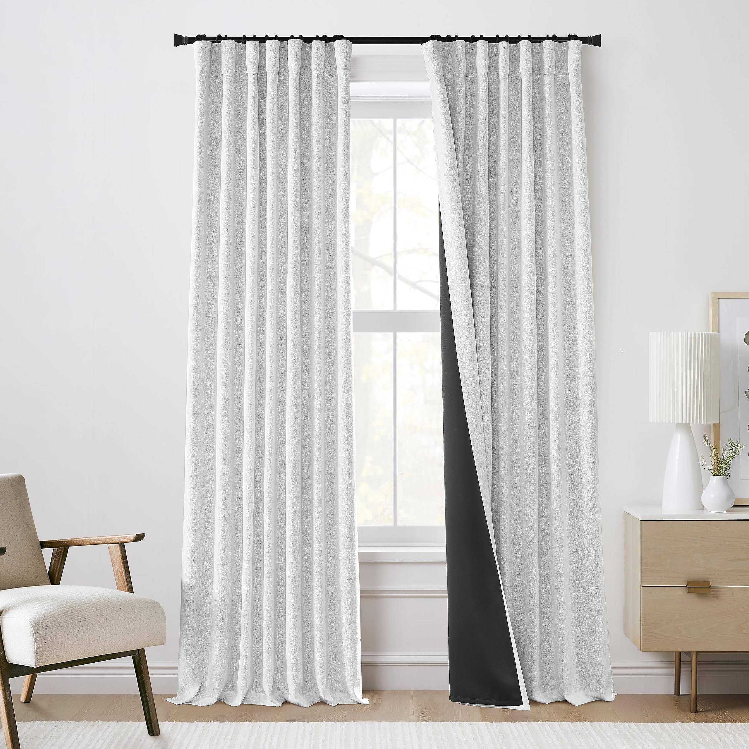 White Blackout Curtains 84 Inches Long for Bedroom with Liner 2 Panels ...