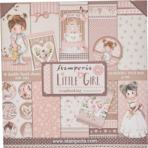 STAMPERIA SBBL67 kağıt blok, 10 yaprak, 30,5 x 30,5 cm (12 inç x 12 inç) çift taraflı Little Girl, çok renkli