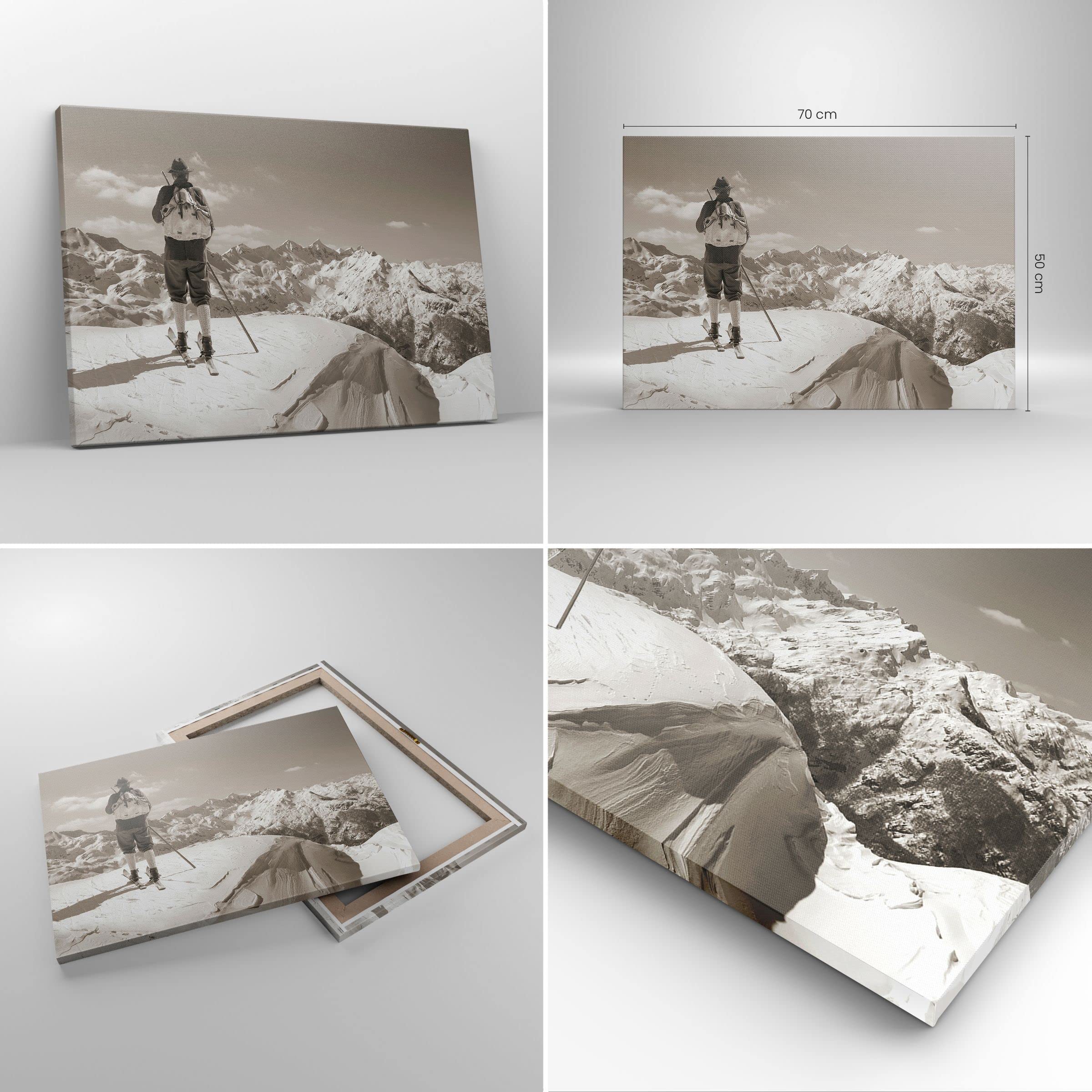 Moderno Quadro su Tela 70x50 cm Stampe da Parete Persone Sport - 4192 | Sciatore Baviera Seppia Quadro Decorativo 1 pezzo Soggiorno Camera da Letto Arte da Parete Decorazione da Parete ARTTOR