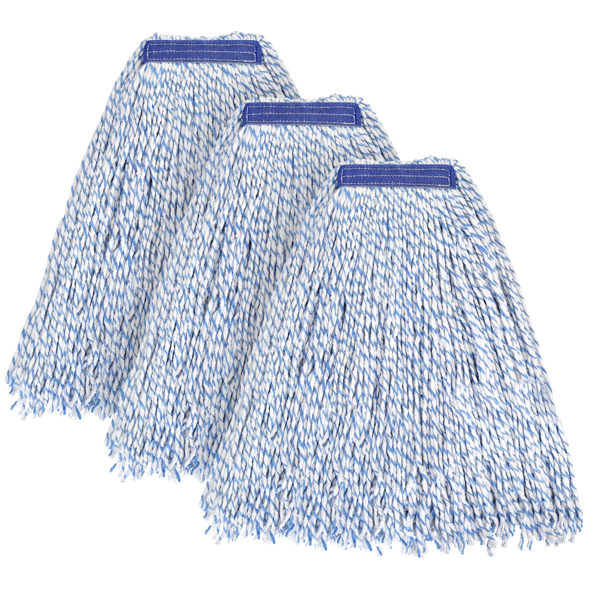MATTHEW CLEANING Looped-Open Cotton Wet Mop 1.25'' Universal Headband Heavy Duty Commercial Mop Head Replacement for indoor and outdoor Use,Grease Stain Floor Cleaning String Mop Head Refill Pack of 3