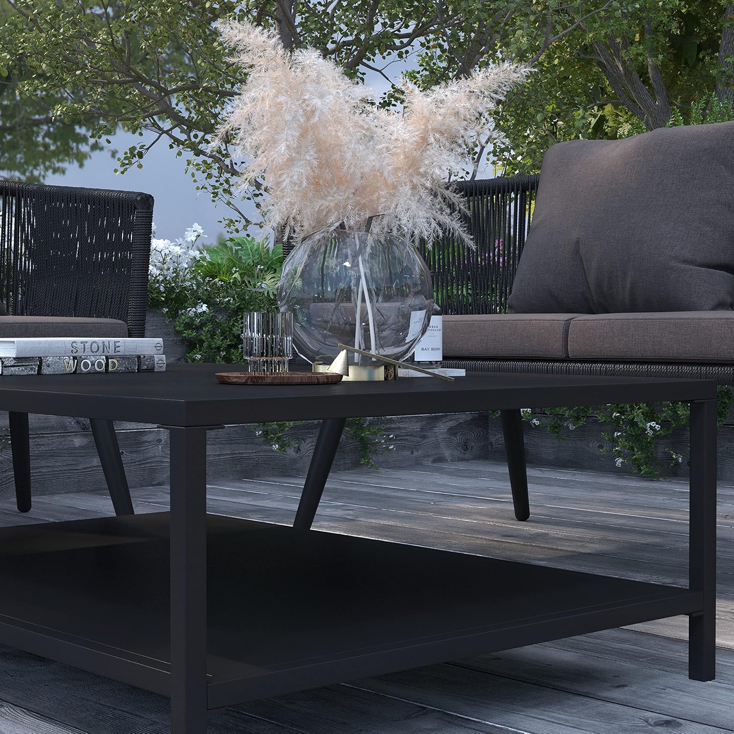 Merrick Lane Lanier Metal Patio Coffee Table - Black - Indoor/Outdoor