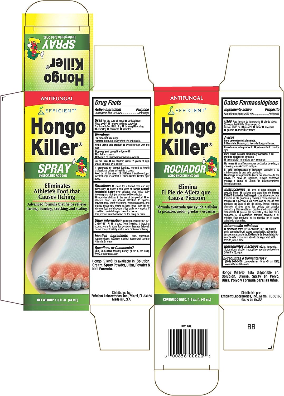 HONGO KILLER Antifungal Spray, Athlete's Foot Treatment, 1.50 Fl Oz, Bottle (Pack of 2)
