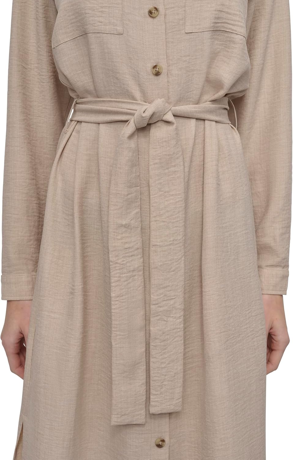 DKNY Womens Long Sleeve Collared Tie Midi Shirtdress - Image 5