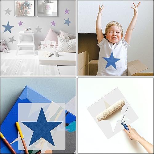 Miniatura 7 de 8 plantillas grandes para pintar plantilla de estrella de 5 puntos, plantilla de pintura de plástico reutilizable para pintura artística en papel de