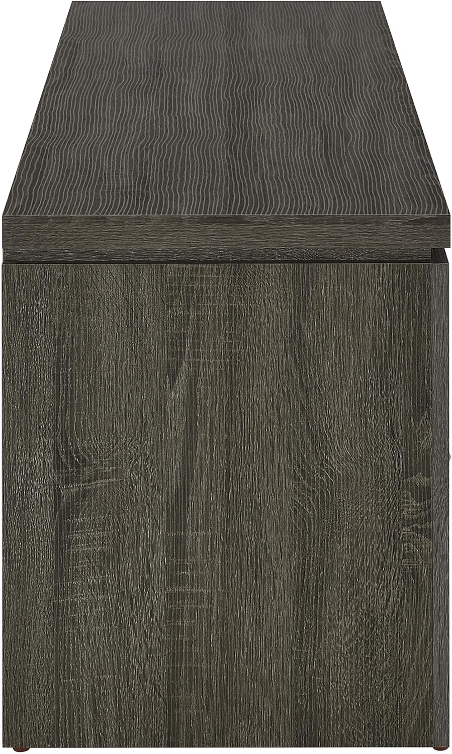 BOWERY HILL Farmhouse Wood TV Stand, Weathered Gray Finish, 59 in Wide, Engineered Wood with Veneer, 2 Storage Drawers and Shelf, Silver Hardware, Living Room Media Console for TVs up to 65 in