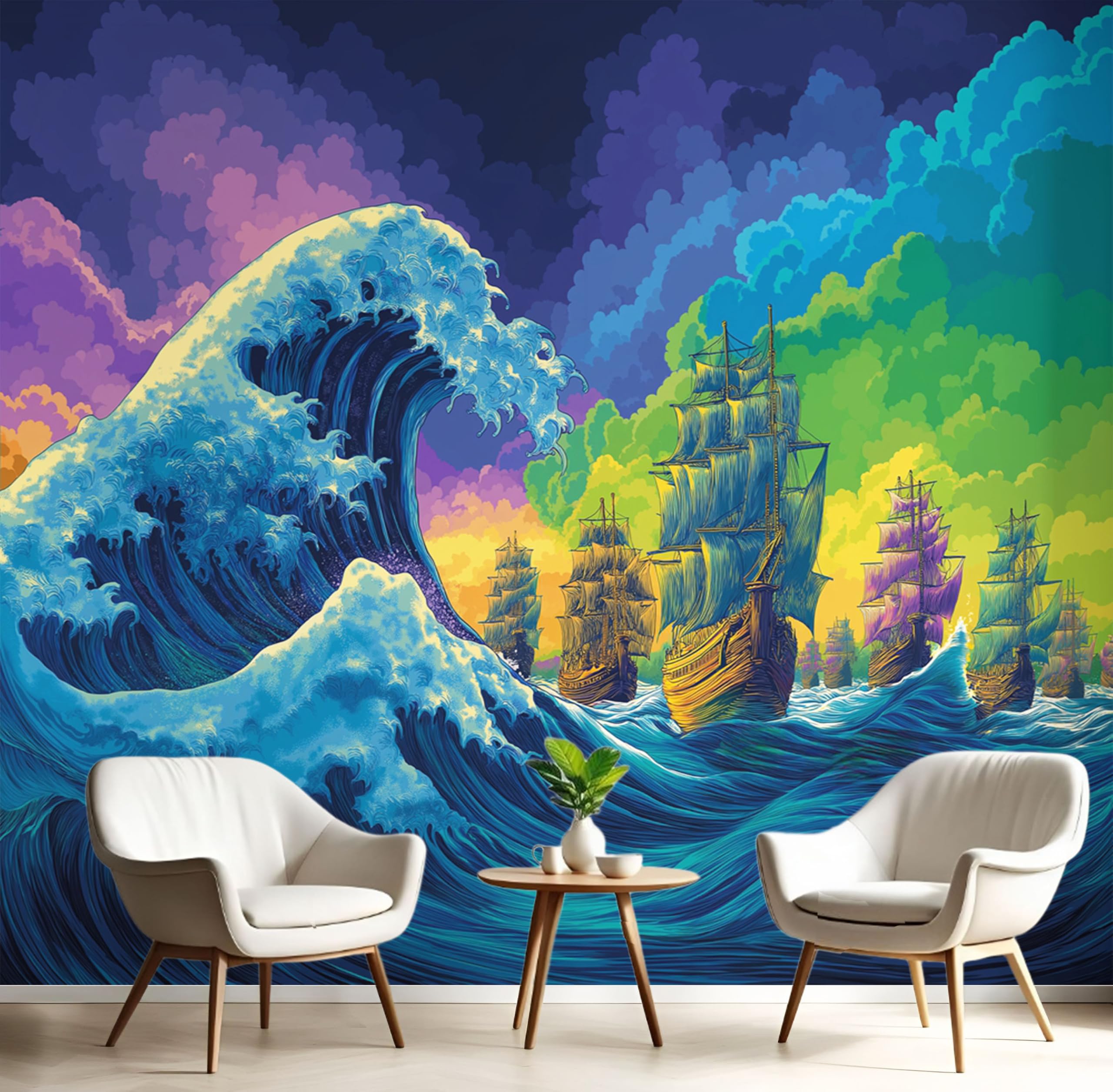Papier peint panoramique salon et chambre déco voile ondulée