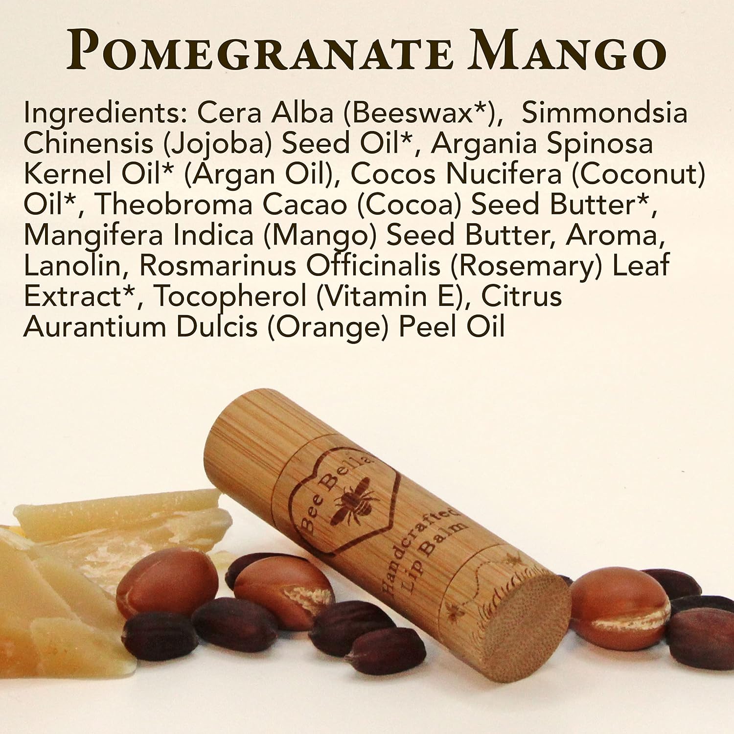 Bee Bella Lip Balm, Pomegranate Mango, 3 Pack - Moisturizing Lip Care, 100% Natural, Original Organic Beeswax with Vitamin E, Handmade in USA