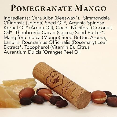 Miniatura 8 de Bee Bella Bálsamo labial, mango de granada, paquete de 3  Cuidado de labios hidratante, 100% natural, cera de abeja orgánica original con vitamina