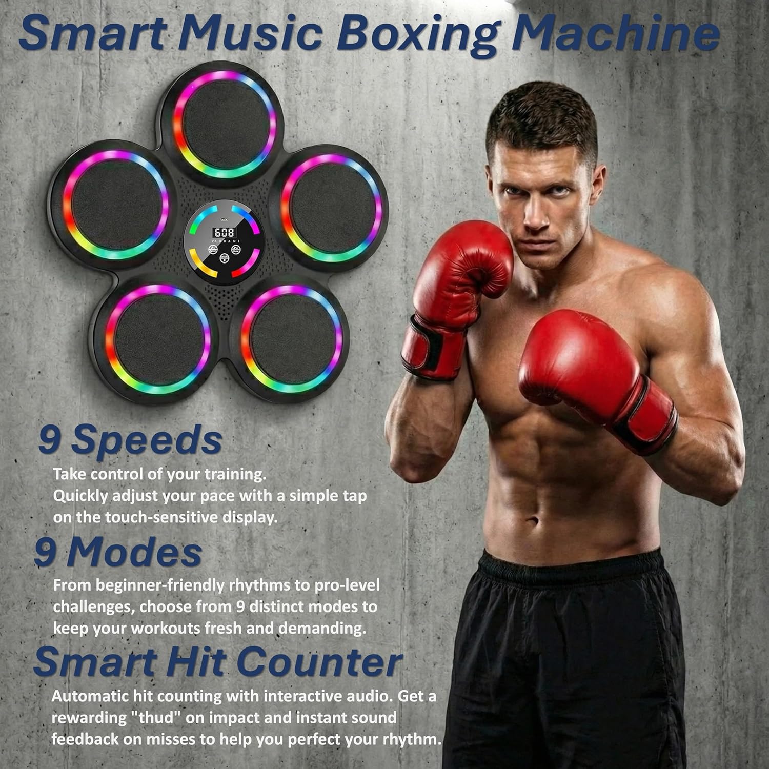 Smart Musical Boxing Machine with 2 Pairs of Gloves - 2026 Upgraded Music Box Machine for Kids & Adults, Wall Mounted Bluetooth Rhythm Punching Trainer, Home Fitness Gift