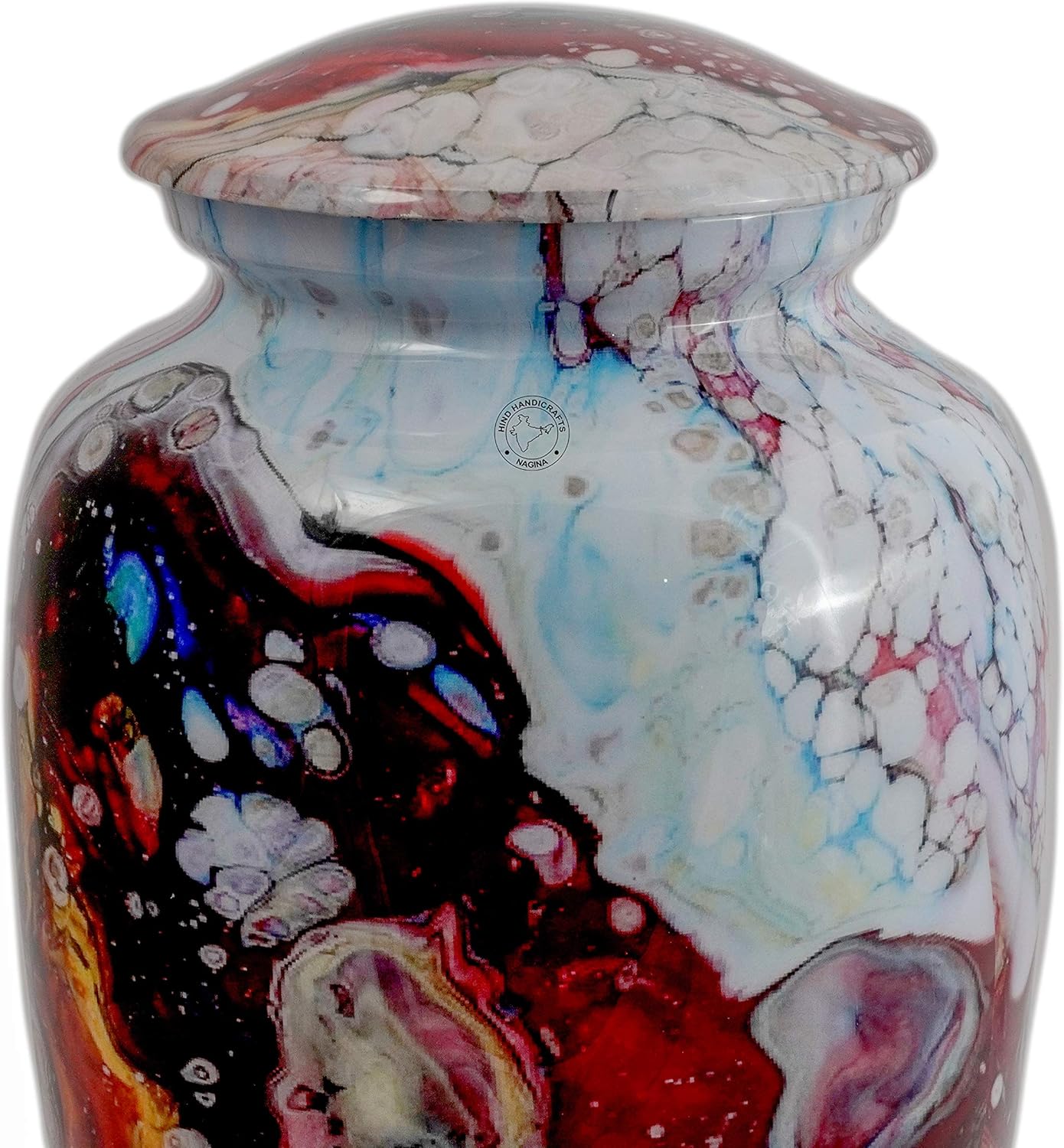 Aluminium Cremation Urn for Human Ashes Adult - Handcrafted Funeral Memorial Ash Storage Urn - Bag Included (Ocean Finish 1, 6.5" x 6.5" x 10.5")