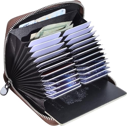 Easyoulife Funda de cuero genuino para tarjetas de crédito RFID Travel Passport Wallet