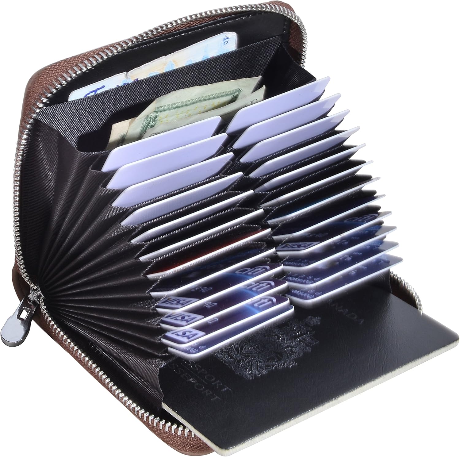 Easyoulife Genuine Leather Credit Card Holder Case RFID Travel Passport Wallet
