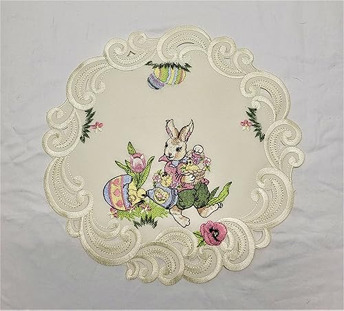 Miniatura 5 de Doily Boutique Mantel de Pascua con conejo de Pascua y huevos sobre marfil, tamaño 34 x 34 pulgadas
