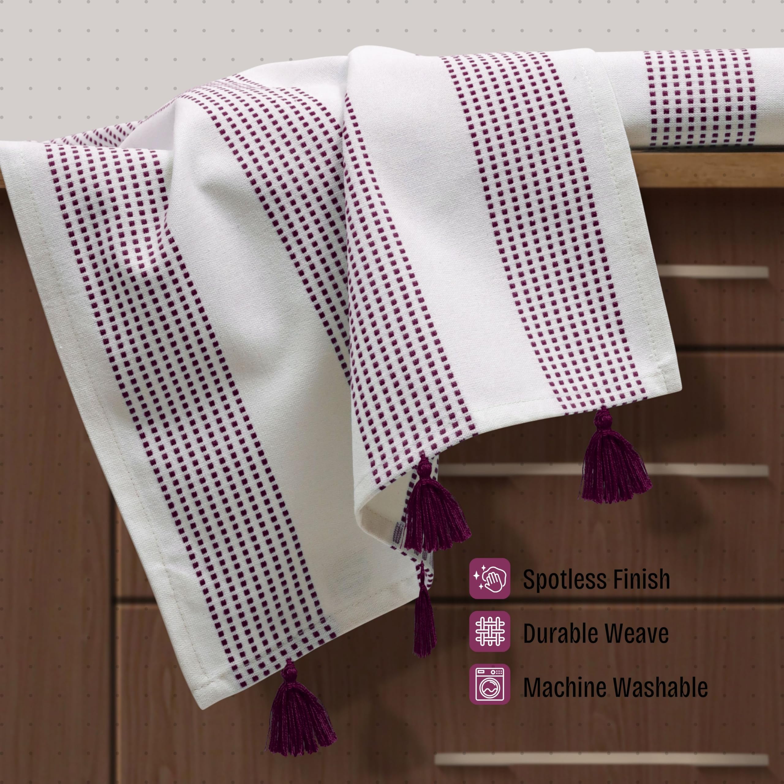 Strofinacci da cucina decorativi a pois, 40 x 66 cm, confezione da 12, ultra assorbenti, morbidi, 100% cotone, con nappe, asciugatura rapida per pulizia, asciugatura dei piatti e uso