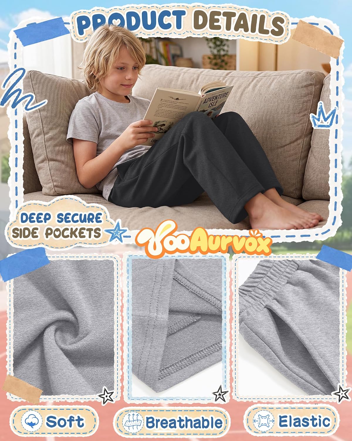 3 Pack Boys Baggy Sweatpants Kids Wide Leg School Uniform Athletic Jogger Youth Open Bottom Pants with Pockets