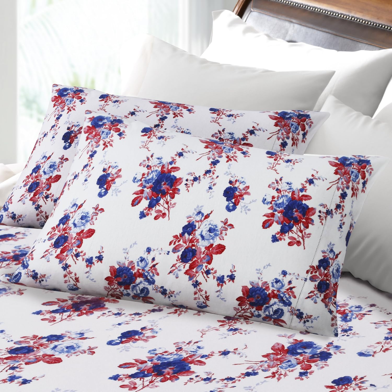 Tribeca Living 200-GSM Rose Garden Printed Deep Pocket Flannel Sheet Set, Twin