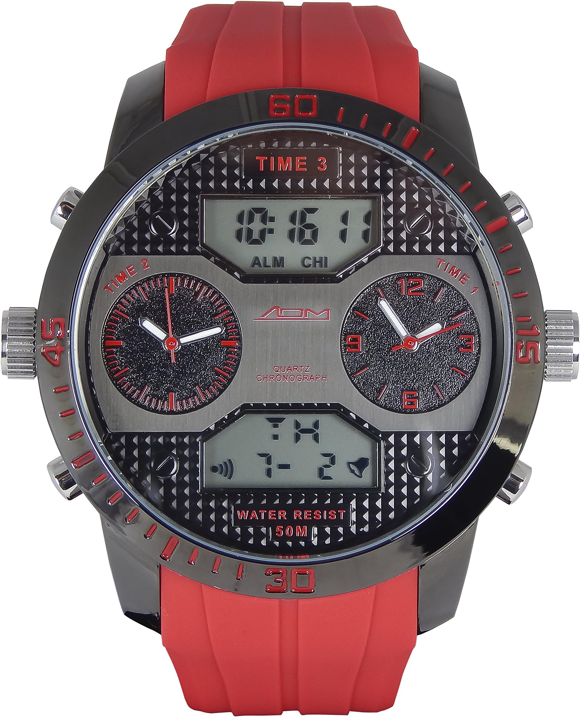 Men's ADS 4001 RED Twin Cities Analog-Digital Display Japanese Quartz Red Watch