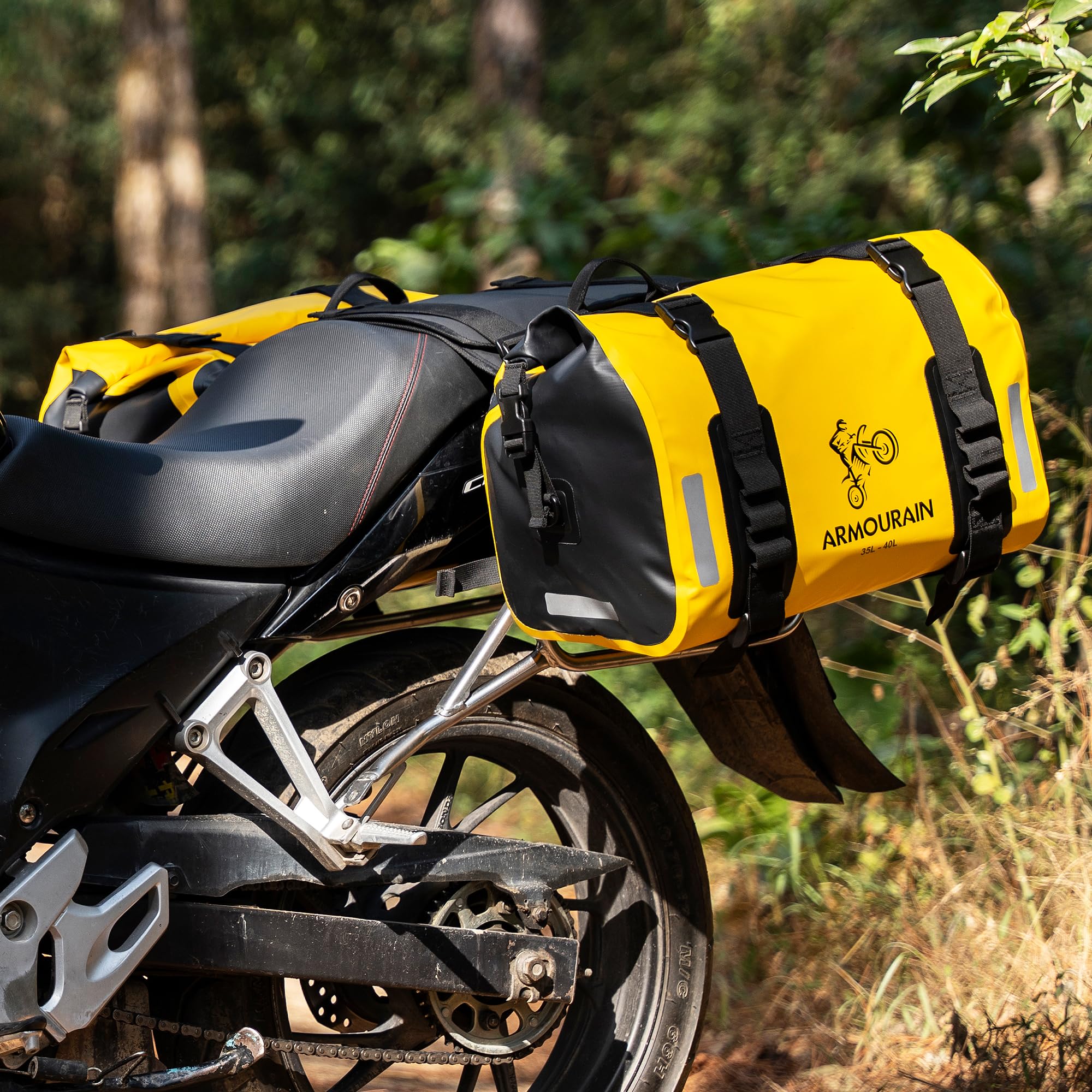 ARMOURIAN Bolsa para Sillín de Motocicleta de 70 l (35 l x 2) Bolsa para Asiento Trasero de Ciclismo para Equipo de Motocicleta (Amarillo)