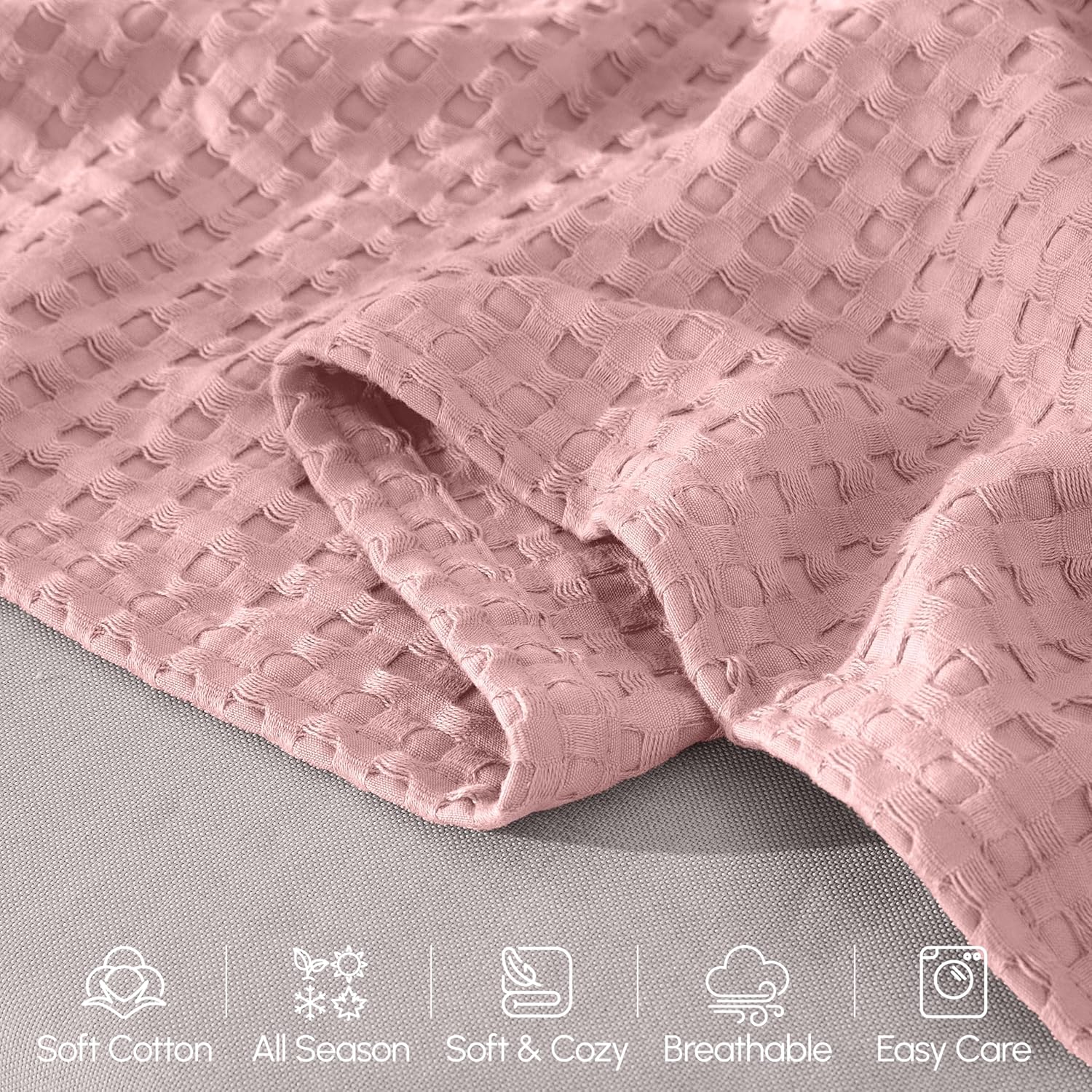 Elegant Comfort Premium 100% Cotton Waffle Blanket - Lightweight Breathable Waffle Weave Bed Blanket - Soft and Warm All Season Blanket for Couch, Sofa and Bed, Queen Size 90x90 Inches, Dusty Rose - Image 6