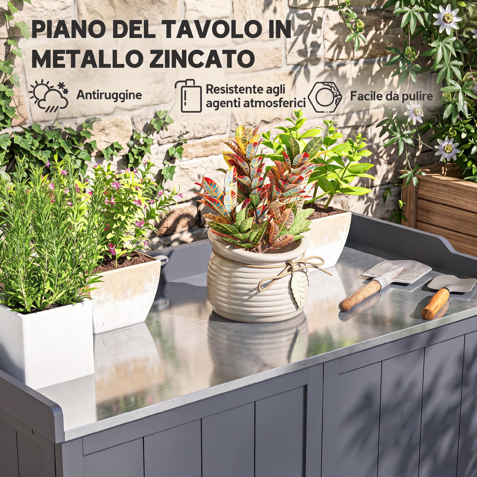 Outsunny Armadietto da Esterno in Legno di Abete 98x48x95.5 cm Grigio
