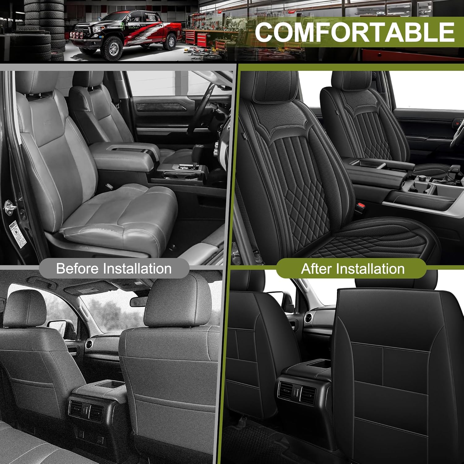 IKABEVEM for Toyota Tundra Seat Covers 2022-2025 2026 Crewmax Double Cab SR5 Limited Platinum TRD Pro Pickup Truck Front Car Seat Covers(Black/2 PCS Front)