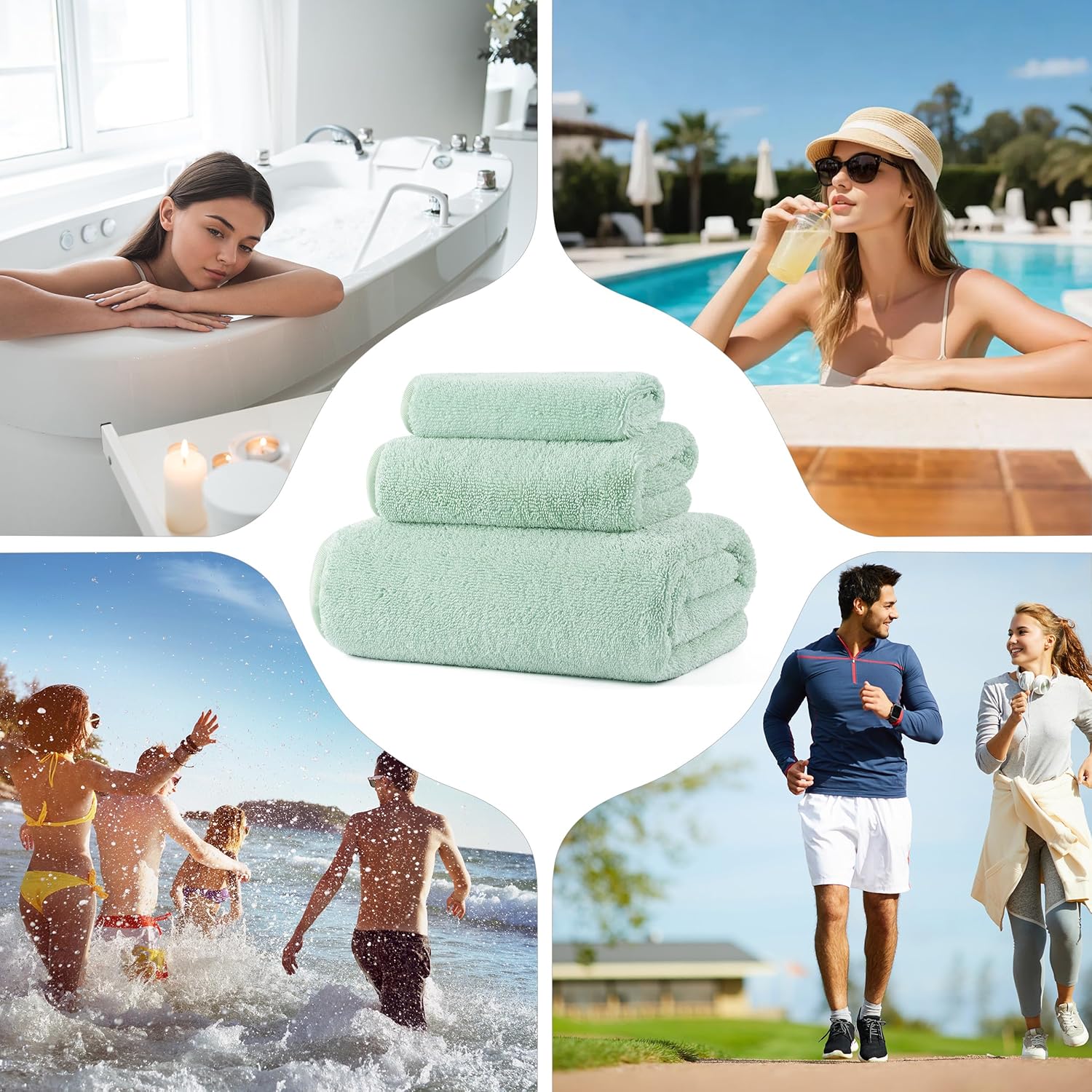 Ring Spun Terry Microfiber Bath Towel Set, 3 Piece, Oversize, Quick Dry, Lint Free, Includes Bath, face, and Hand Towels (Green) - Image 7