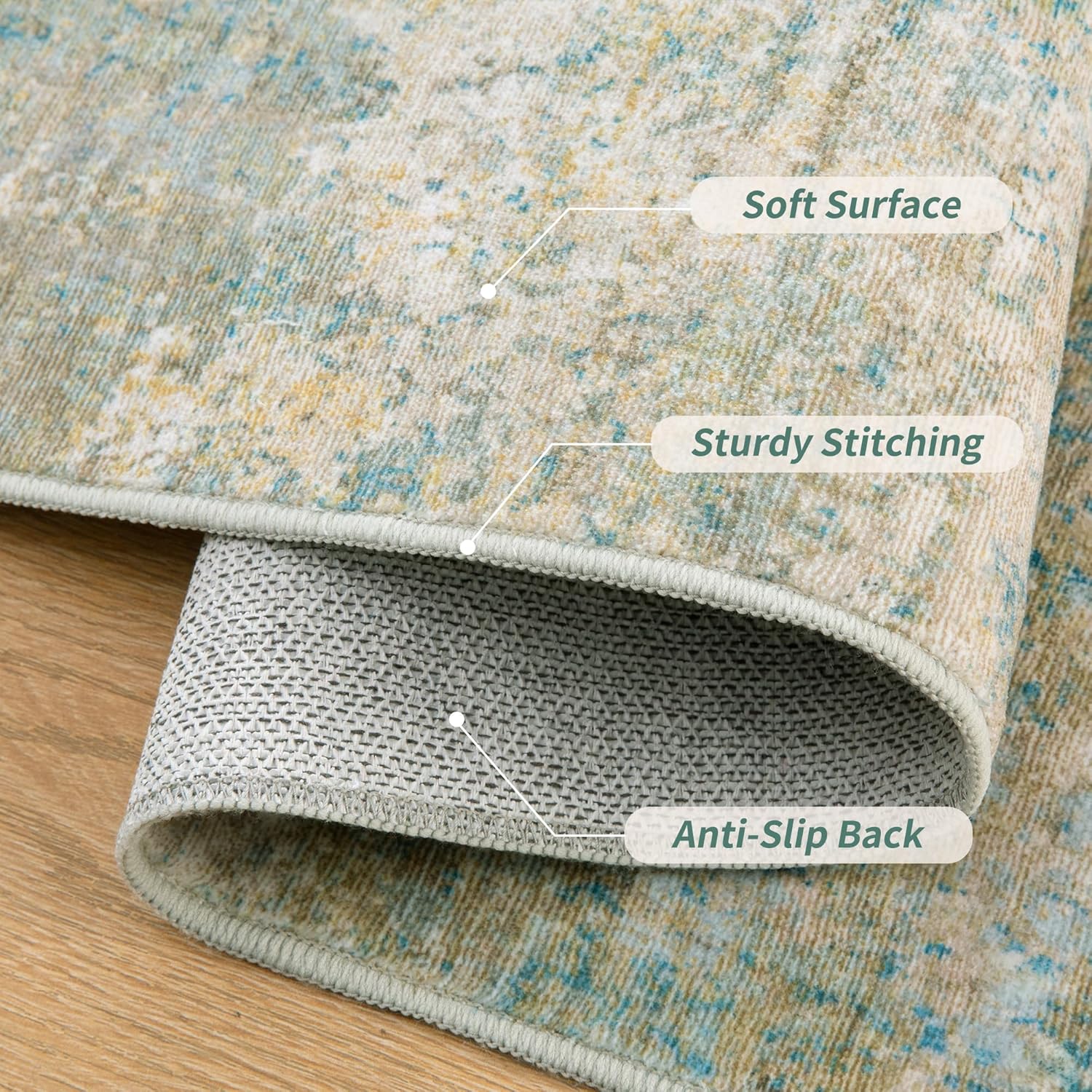 Tangsoo Abstract 3x5 Area Rug, Washable Non Slip Indoor Rugs, Modern Accent Rug Print Small Carpet, Contemporary Soft Low Pile Rugs for Living Room Entryway Dorm Bedroom Bedside Blue/Green/Beige