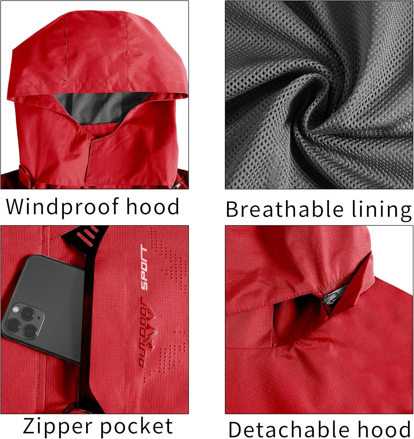 TEZO Mens Rain Jacket Waterproof with Hooded Hiking Coat Lightweight Windbreaker - Image 6