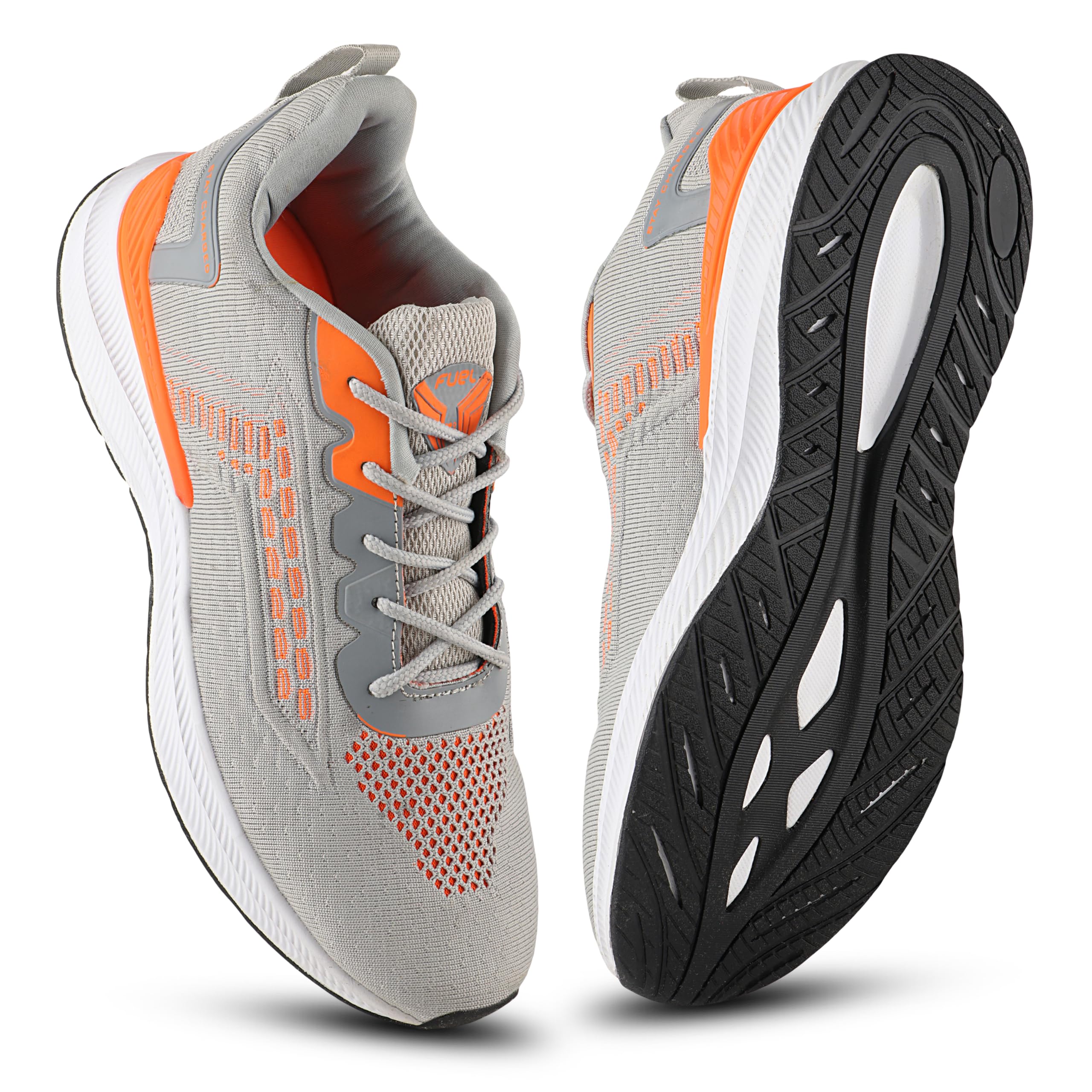 FUEL Lift Sports Shoes for Men, Lace-Up with Style & Comfort, Lightweight Anti Skid Shoe for Running, Walking, Gym, Trekking and Hiking, Casual Footwear for Gents Grey/Orange (B0CP6137X3) Amazon Price History, Amazon Price Tracker